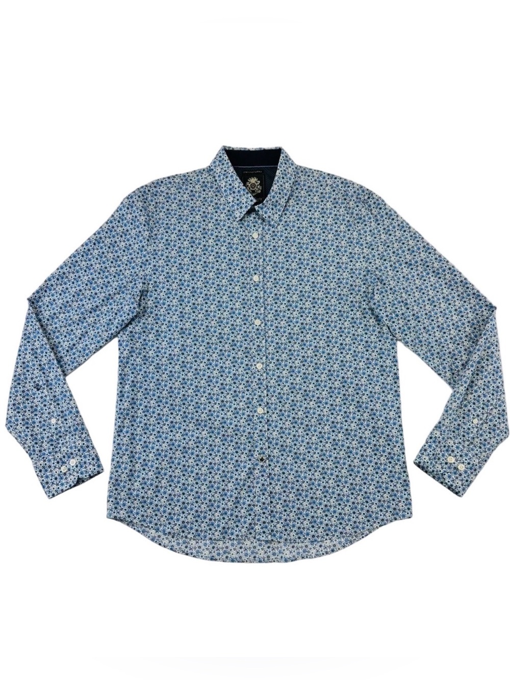 English Laundry blue floral stretch cotton casual button down mens shirt Large